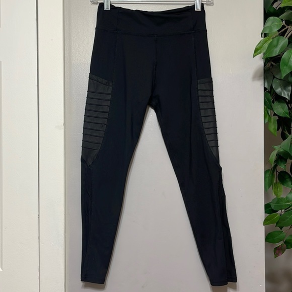 Mono B Small Moto Mesh Pocket Leggings Womens Black High‎ Rise AP1714